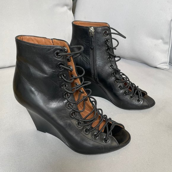 Givenchy Black Lace-front Wedge Boots/Booties Size 37 - Picture 1 of 7